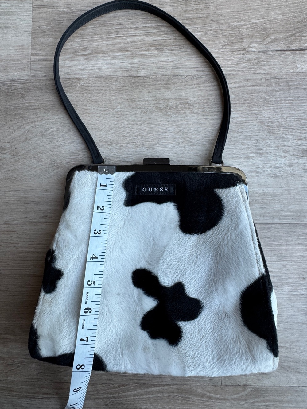 GUESS Y2K Cow Print Faux Fur Top-Handle Bag - Picture 3 of 10